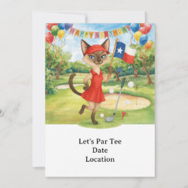 Convite Texas Birthday Themed for GOLFER Cat Lovers