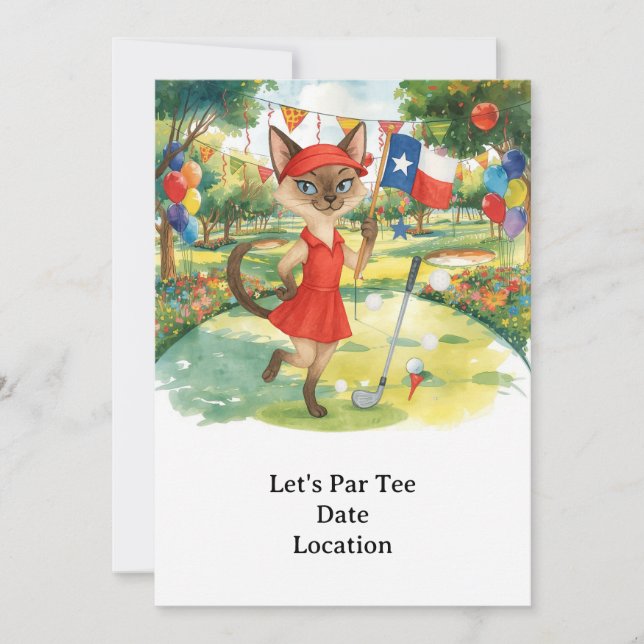 Convite Texas Birthday Themed for GOLFER Cat Lovers (Frente)