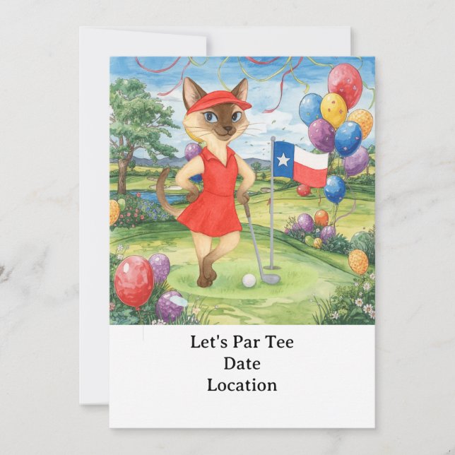 Convite Texas Birthday Themed for GOLFER Cat Lovers (Frente)