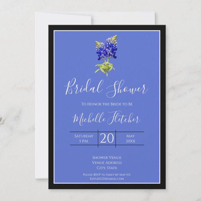 Convite Texas Bluebonnets em Blue, Spring Weds, Bridal (Frente)
