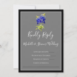 Convite Texas Bluebonnets na Cinza Escura, Primavera RSVP