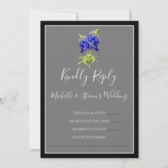 Convite Texas Bluebonnets na Cinza Escura, Primavera RSVP (Frente)