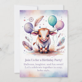 Convite Texas Long Calf Birthday Invitation Pastel Boho 