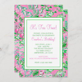 Convite Texas Map Pink & Green Preppy Party (Partido de Pa