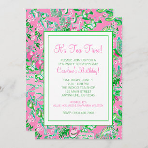 Convite Texas Map Pink & Green Preppy Party (Partido de Pa