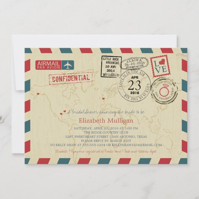 Convite TEXAS World Traveler Airmail | Chá de panela (Frente)
