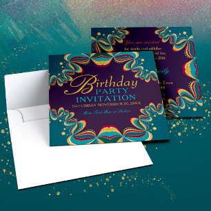 Convite Têxtil Borgonha Dourado Boêmio Tribal Renda Aniver