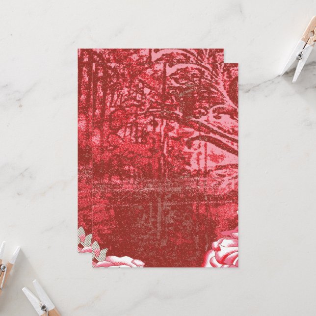 Convite Têxtil com padrão ricamente com vermelho vibrante  (Frente/Verso In Situ)