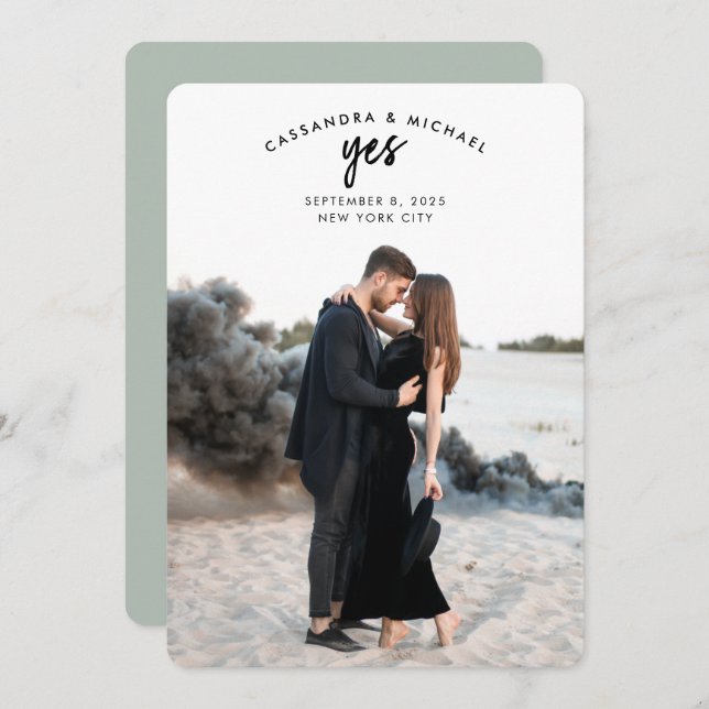 Convite Texto Arranjado Foto Sage Verde Casamento Salva a  (Frente/Verso)