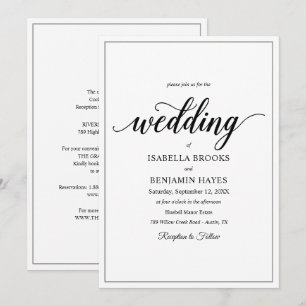 Convite Texto Clássico Preto e Negrito Branco Casamento Mi