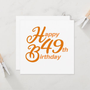 Convite texto cursivo Laranja Feliz Aniversário de 49 anos