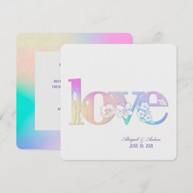 Convite texto de amor floral do casamento arco-íris em bra (Frente/Verso)