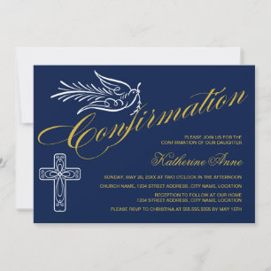 Convite Texto de Confirmação de Script Dourado com Cross