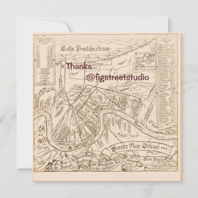 Convite Texto de edição do Mapa do Novo Orleans Antigo, pa (Frente)