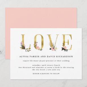 Convite Texto Dourado Elegante  Casamento de amor