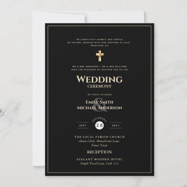 Convite Texto Dourado preto Clássico Todos em 1 Casamento  (Frente)