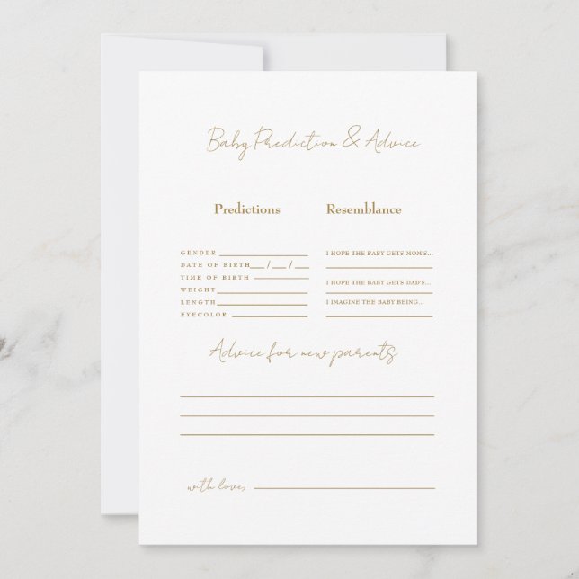 Convite Texto Dourado simples Predições para Bebês (Frente)