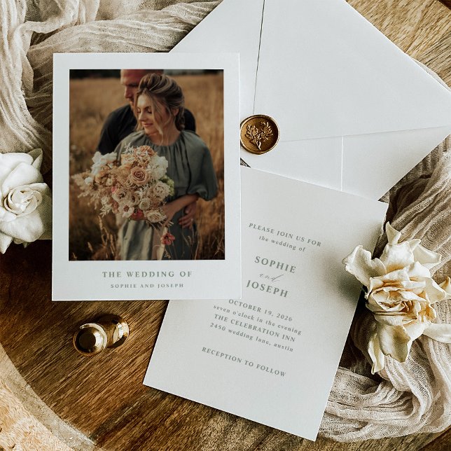 Convite Texto Elegante branco e sábado e foto | Casamento (Criador carregado)