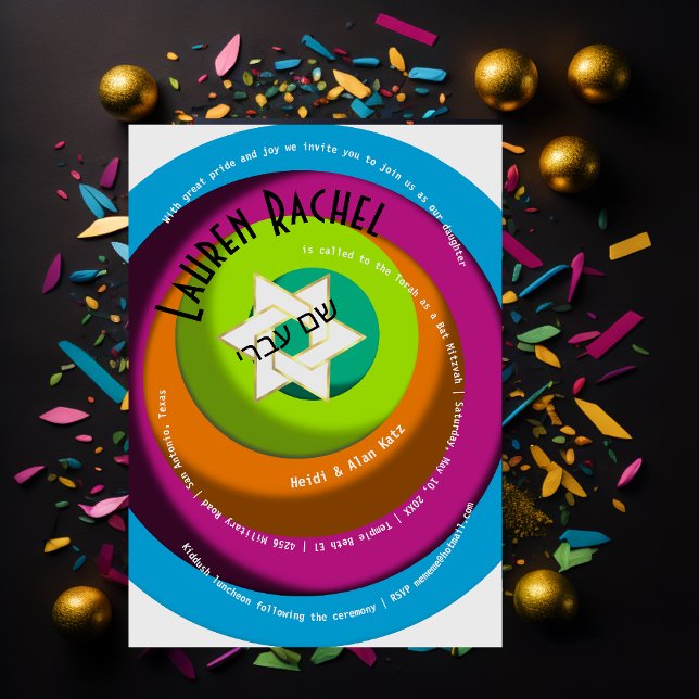 Convite Texto espiralado Círculos Brancos Estrela Branca d (Criador carregado)