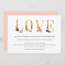 Convite Texto Floral Dourado Elegante | Casamento de amor