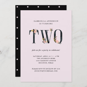 Convite Texto Floral Preto a Rosa Segunda Festa de aniver