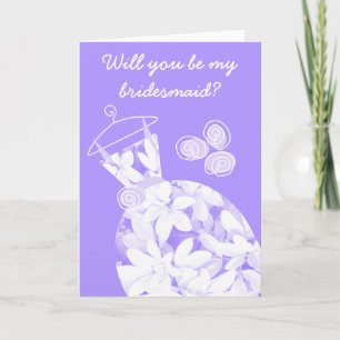 Convite Texto frontal da placa 'Bridesmaid' Roxo de Folhas