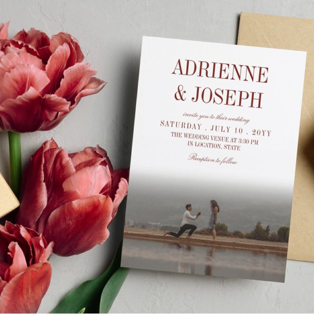 Convite Texto maroônico 2 em 1 Foto de Casamento (Criador carregado)