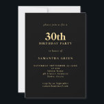 Convite Texto Minimizado Partido aniversário de 30 anos Do<br><div class="desc">Texto Minimalista,  Partido Dourado aniversário de 30 anos Preto. 100% personalizável. Personalize facilmente o texto e altere as cores da fonte e do plano de fundo,  se desejar,  por meio da opção editar mais.</div>