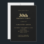 Convite Texto Minimizado Partido aniversário de 30 anos Do<br><div class="desc">Texto Minimalista,  Partido Dourado aniversário de 30 anos Preto. 100% personalizável. Personalize facilmente o texto e altere as cores da fonte e do plano de fundo,  se desejar,  por meio da opção editar mais.</div>