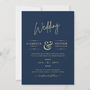 Convite Texto monocromático azul moderno apenas casamento