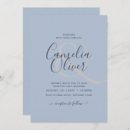 Convite Texto monocromático azul moderno apenas casamento