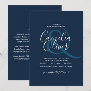 Convite Texto monocromático azul moderno apenas casamento