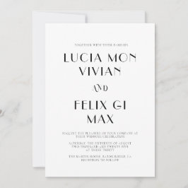 Convite Texto Negrito Casamento Moderno Chic Branco e Pret