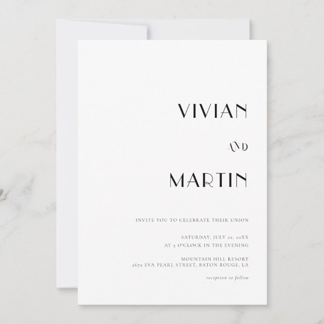 Convite Texto Negrito QR Tudo-em-um Casamento Preto e Bran (Frente)