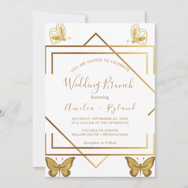 Convite Texto Personalizado Borboleta Dourada Casamento Br (Frente)