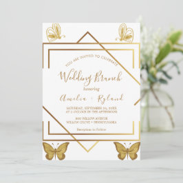 Convite Texto Personalizado Dourado Borboleta Brunch