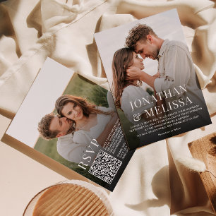 Convite Texto Simples 2 Foto Código QR Código RSVP Casamen