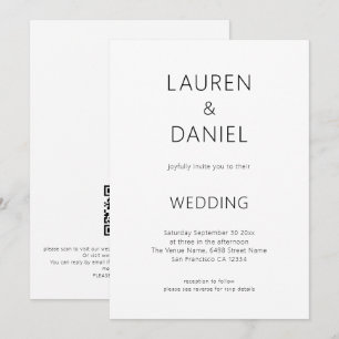 Convite Texto Simples Apenas Código QR Casamento Preto e B