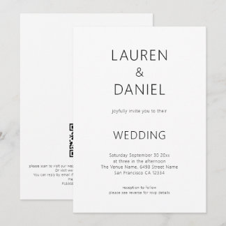 Convite Texto Simples Apenas Código QR Casamento Preto e B