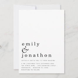 Convite Texto Simples Contemporâneo Casamento Branco Preto