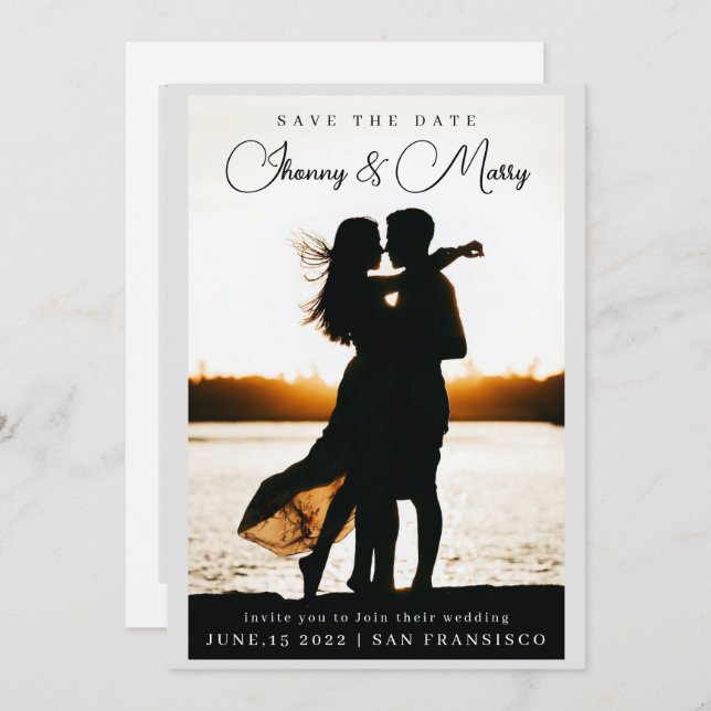 Convite Texto Simples e Elegante e Foto | Salve a data (Frente/Verso)