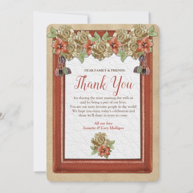 Convite Textura de couro e suede, obrigado (Frente)