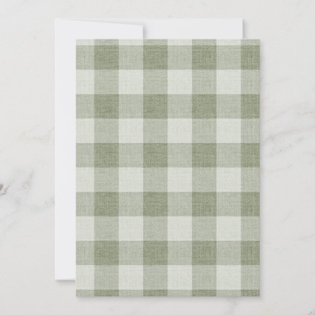 Convite Textura de Linho Xadrez Búfalo em Gingham Verde Sa (Frente)