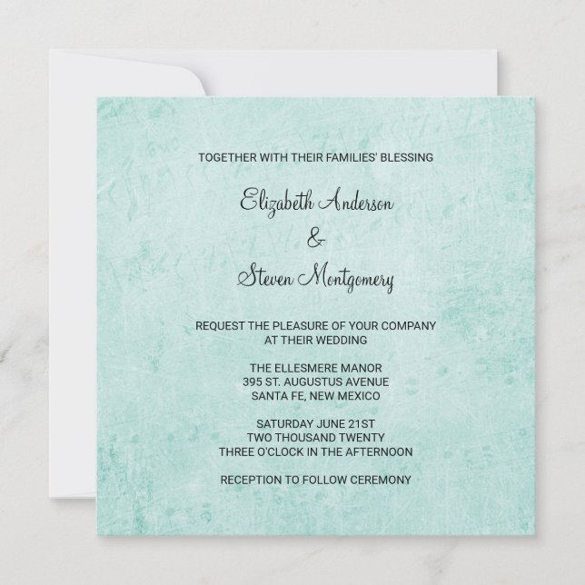 Convite Textura de papel Mint Green Vintage Casamento (Frente)