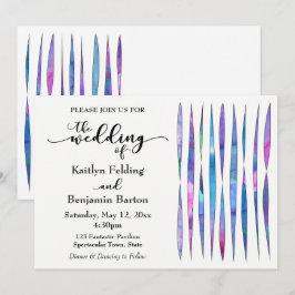Convite Texturas de Aquarela Branco Roxo Rosa Azul Casamen