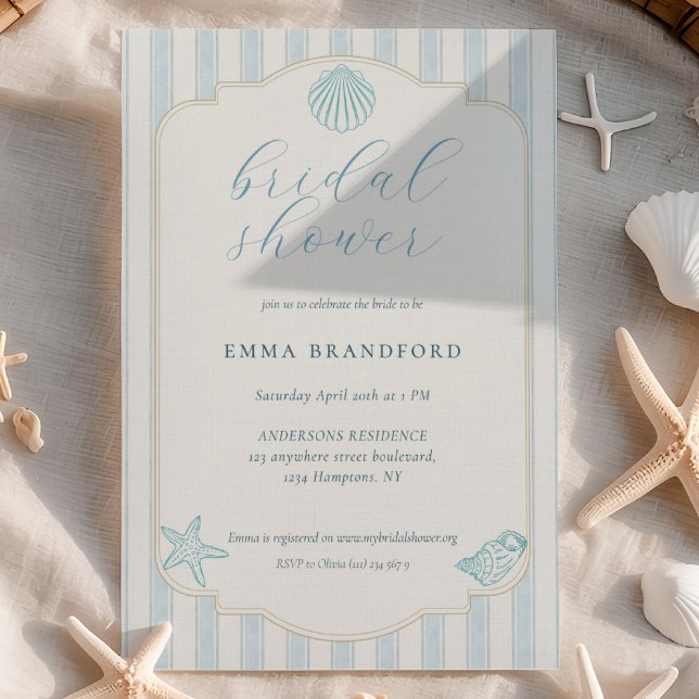 Convite Textured Coastal Seashell Nautical Bridal Shower (Criador carregado)