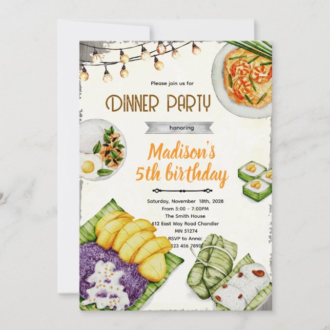 Convite Thai food party invitation (Frente)