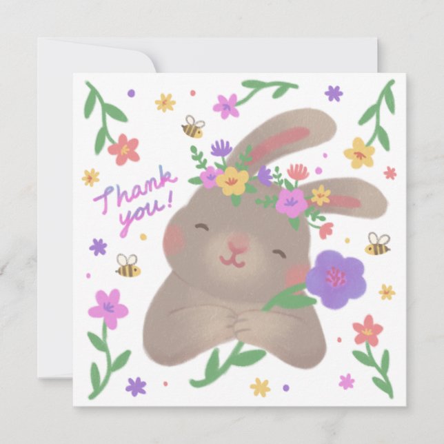 Convite Thank You: Bunny with Flowers (Frente)