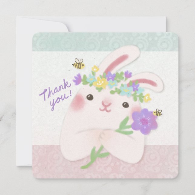Convite Thank You: Bunny with Flowers Illustration (Frente)
