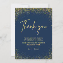 Thank you card 75th birthday Gold Navy Glam